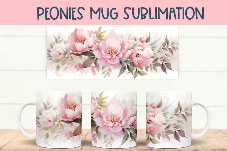 Pink Watercolor flowers mug wrap PNG for Sublimation