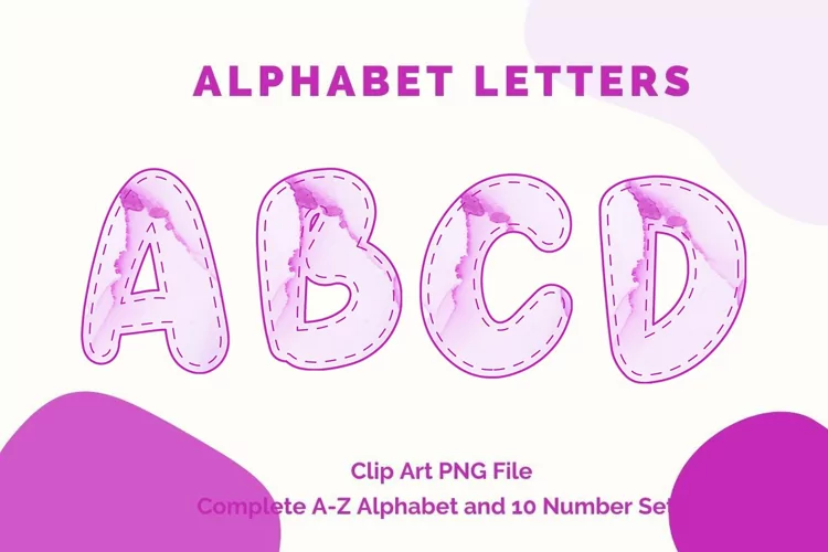 Pink Watercolor Alphabet Letters Sublimation Digital Clipart