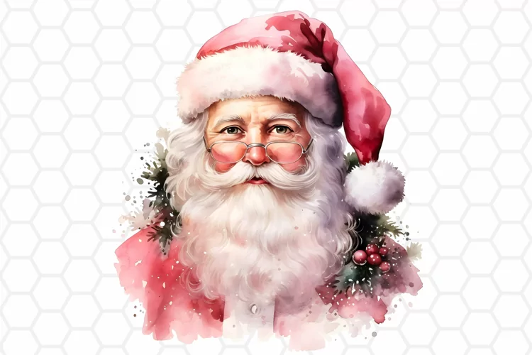 Pink Watercolor Santa Clipart, Christmas Sublimation PNG
