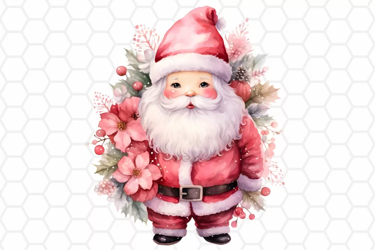 Pink Watercolor Santa Clipart, Christmas Sublimation PNG
