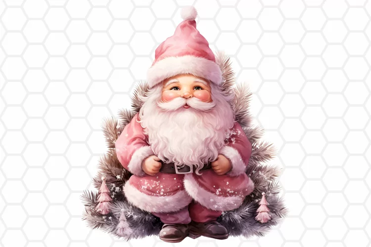 Pink Watercolor Santa Clipart, Christmas Sublimation PNG