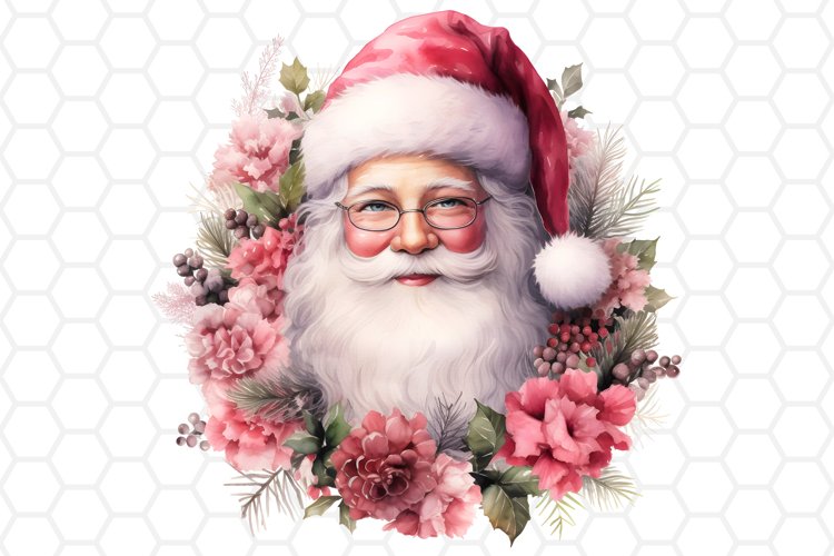 Pink Watercolor Santa Clipart, Christmas Sublimation PNG