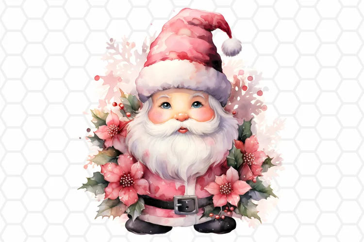 Pink Watercolor Santa Clipart, Christmas Sublimation PNG