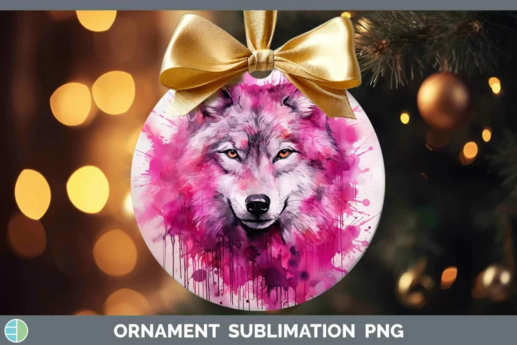 Pink Wolf Ornament Sublimation Bauble Designs