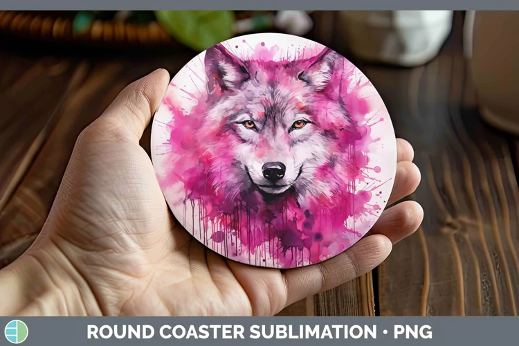 Pink Wolf Round Coaster Sublimation Coaster Designs