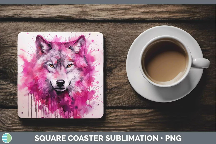 Pink Wolf Square Coaster Sublimation Coaster Designs
