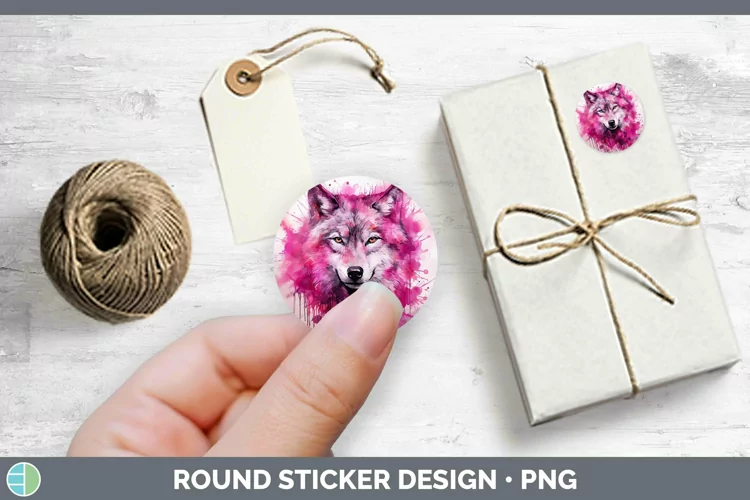 Pink Wolf Stickers | Round Labels Designs