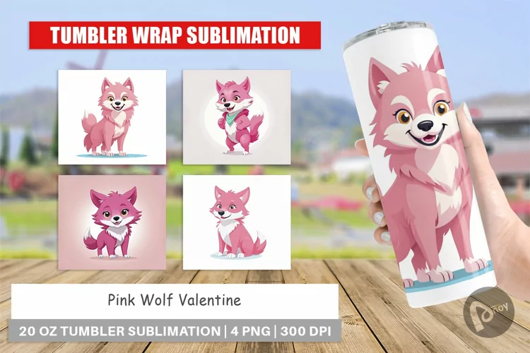 Tumbler Pink Wolf Valentine