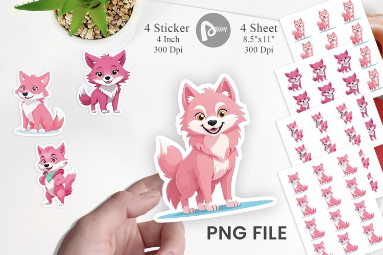 Pink Wolf Valentine Sticker example image 1