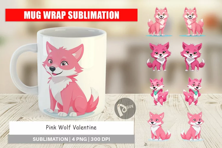 Mug Wrap Design Pink Wolf Valentine