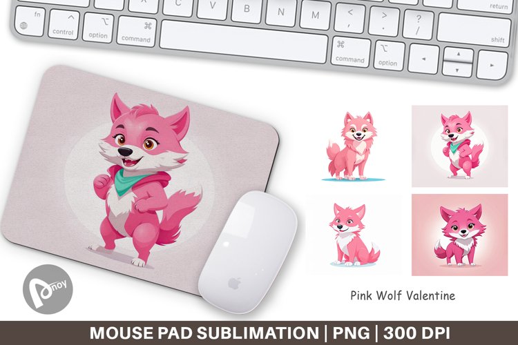 Mouse Pad Pink Wolf Valentine