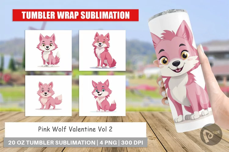 Tumbler Pink Wolf Valentine