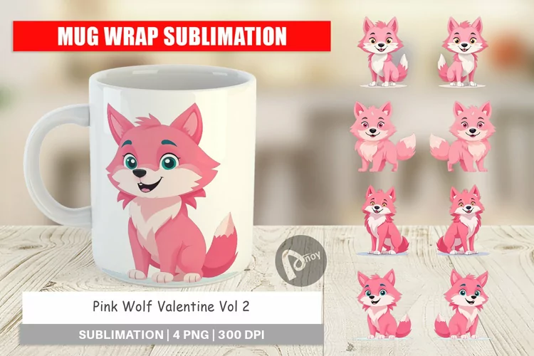 Mug Wrap Design Pink Wolf Valentine