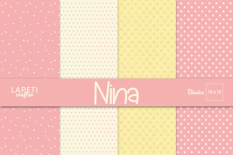 Pastel Pink and Yellow Digital Paper, Star and Dot Patterns