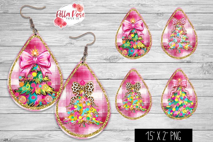 Pink Christmas Trees | 4 Sets of Teardrop Earrings