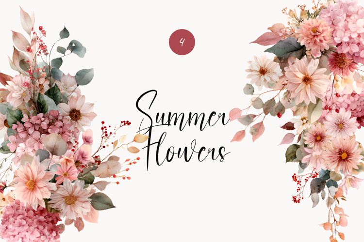 Pink Flowers Clipart Image 3