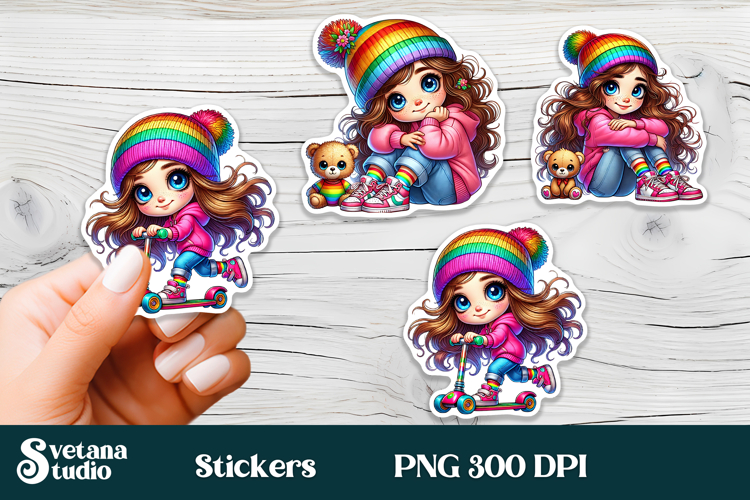 Cute pink girl stickers PNG | Planner character stickers PNG