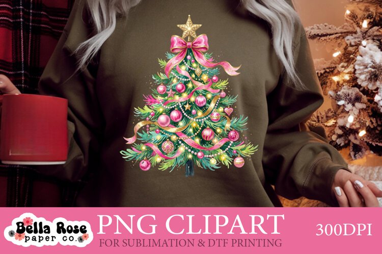 Pink and Green Christmas Tree | Girly | PNG Clipart example image 1