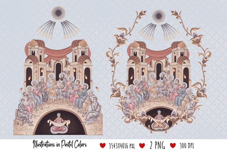Pintecost. White Sunday. Illustration in Byzantine Style