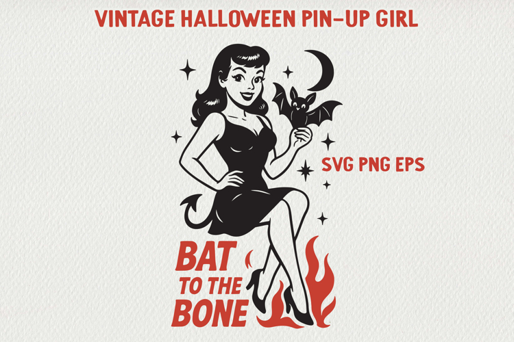 Vintage Halloween Pin-Up Girl Poster | Retro PNG SVG