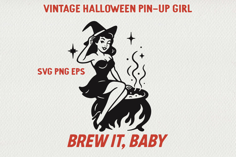 Vintage Halloween Pin-Up Girl Poster | Retro PNG SVG