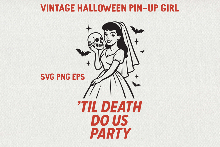 Vintage Halloween Pin-Up Girl Poster | Retro PNG SVG