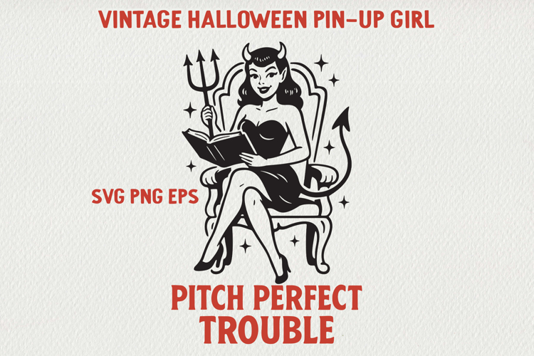 Vintage Halloween Pin-Up Girl Poster | Retro PNG SVG