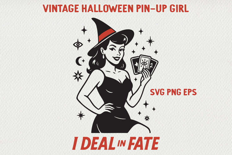 Vintage Halloween Pin-Up Girl Poster | Retro PNG SVG