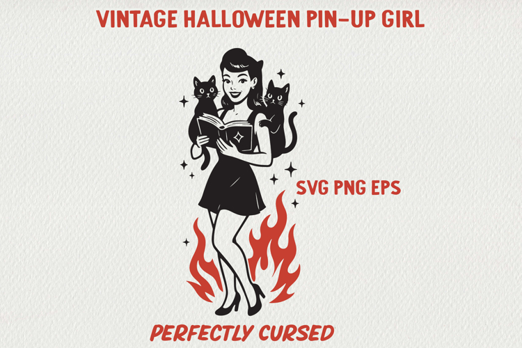 Vintage Halloween Pin-Up Girl Poster | Retro PNG SVG