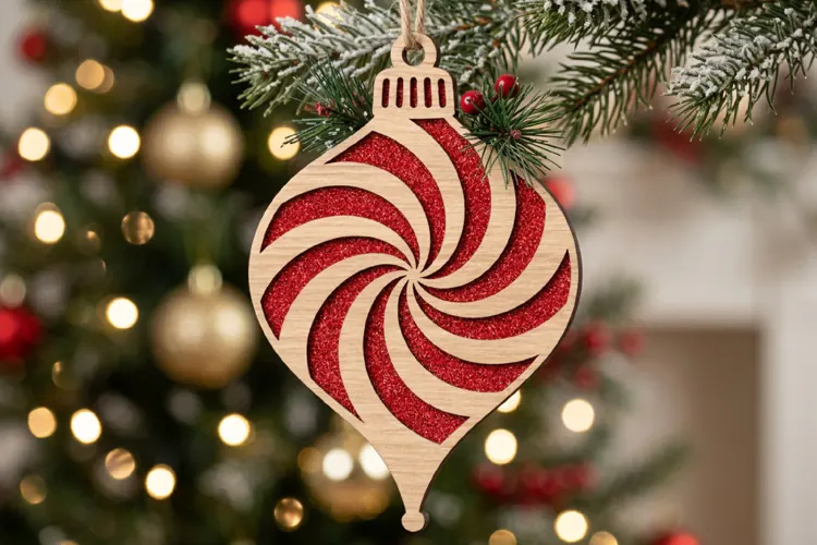 Pinwheel Wood Christmas Ornament SVG Vortex Laser Cut
