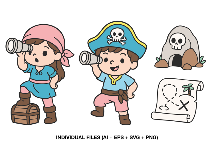 Pirate Birthday Clipart, Treasure Hunt Party PNG