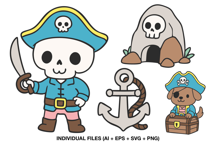 Cute Kawaii Pirate Graphics for Scrapbooking and Crafts