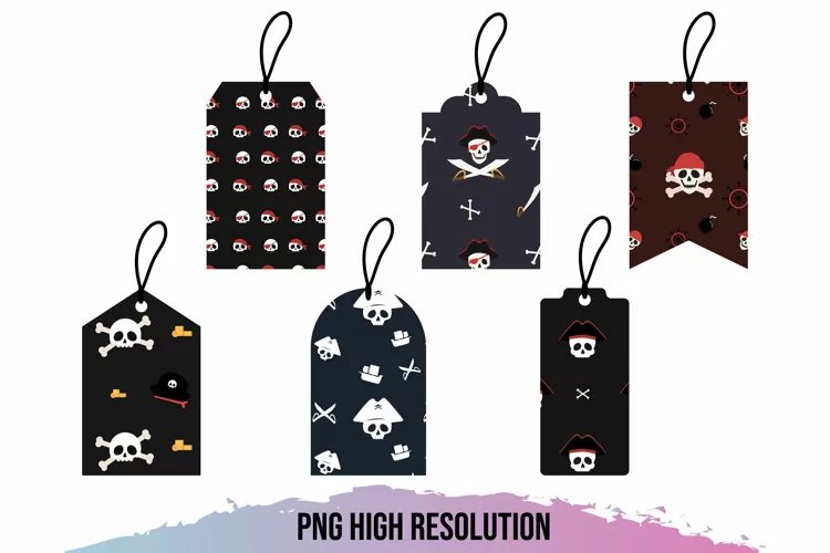 Pirate Skull Patterned Shaped Tag