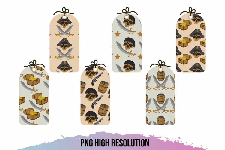 Pirate Skull Patterned Shaped Tag
