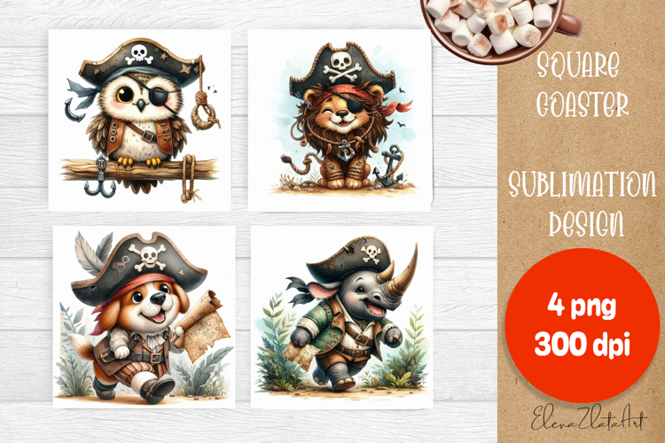 Funny animal Coaster Sublimation |cute pirates animal png