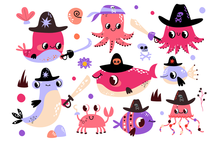 Sea Fish Pirate Clipart. Ocean Underwater example image 1