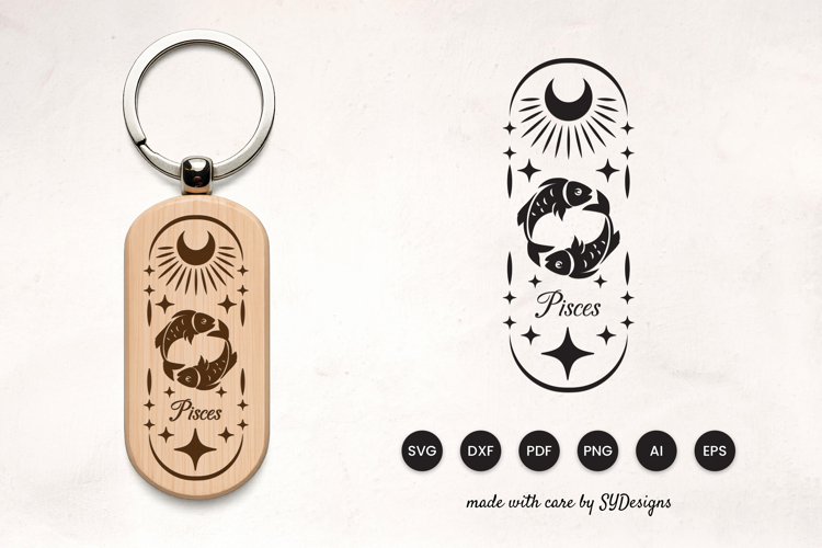 Pisces Keychain Laser Cut SVG- Zodiac Laser Cut