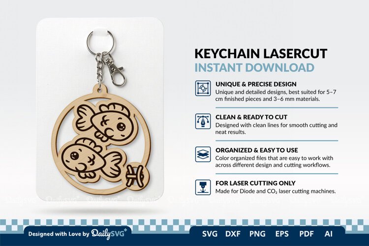 Cute Zodiac Keychain SVG | Pisces Astrology Design example image 1