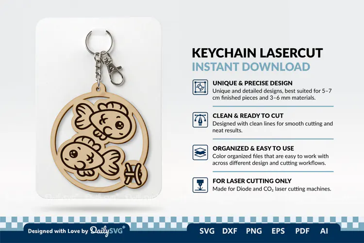 Cute Zodiac Keychain SVG | Pisces Astrology Design