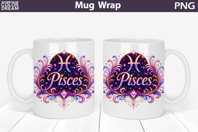 Pisces Zodiac Mug Wrap | Astrology Cup Sublimation