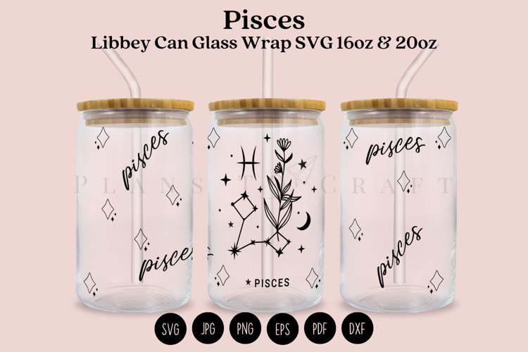 pisces zodiac star sign libbey beer can glass full wrap svg presized template for 16oz and 20oz glass for Cricut Silhouette and sublimation