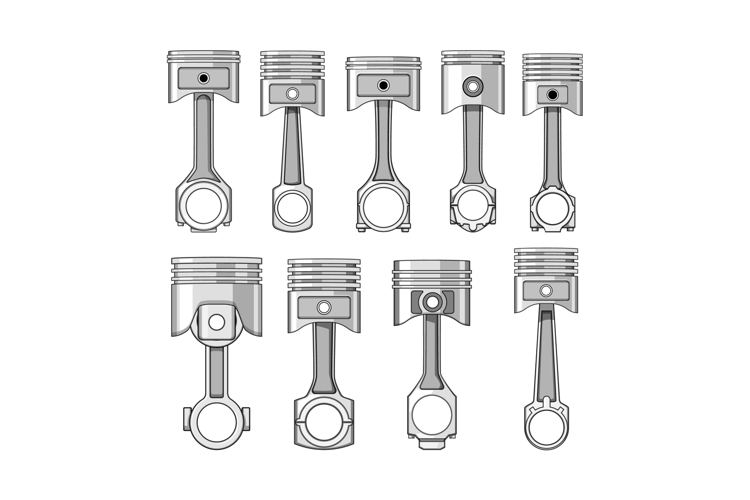 Various engine pistons and connecting rods outline art