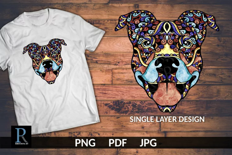 Watercolor Pit bull Dog Sublimation PNG, Sublimation Print