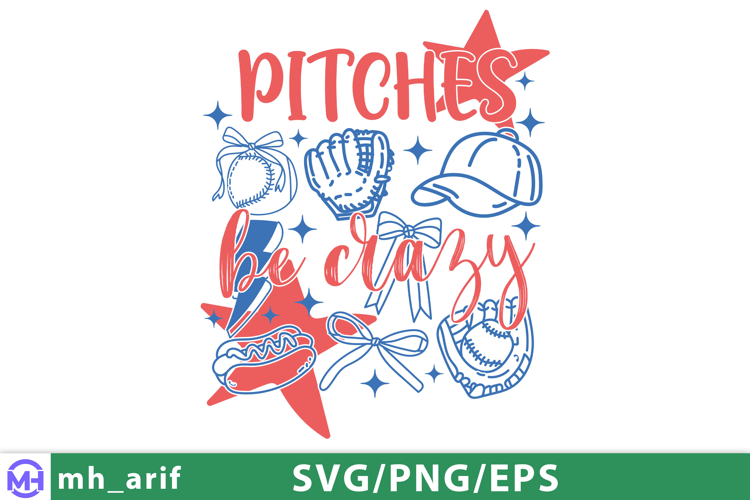 Pitches Be Crazy Baseball Hand-Drawn SVG Design