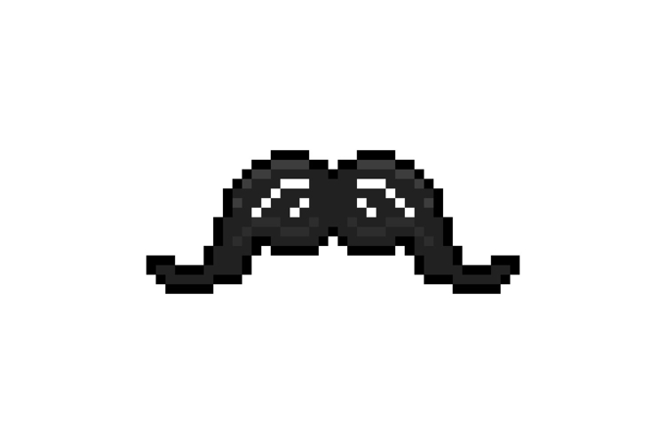 Pixel art black moustache graphic design icon