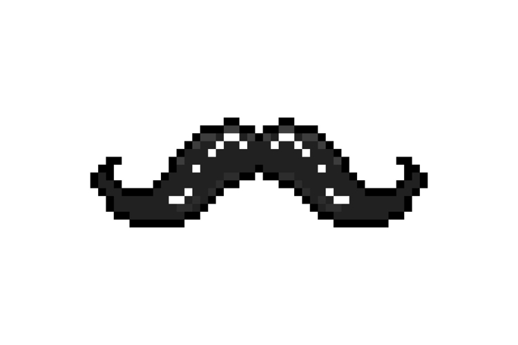 Pixel art black moustache object graphic isolated