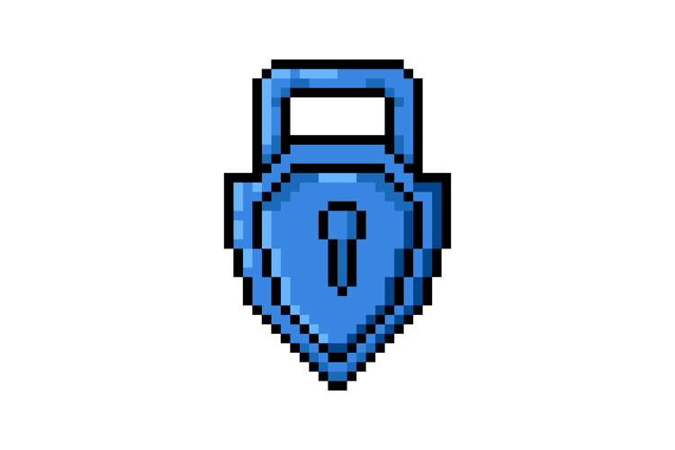 Pixel art blue padlock game asset design