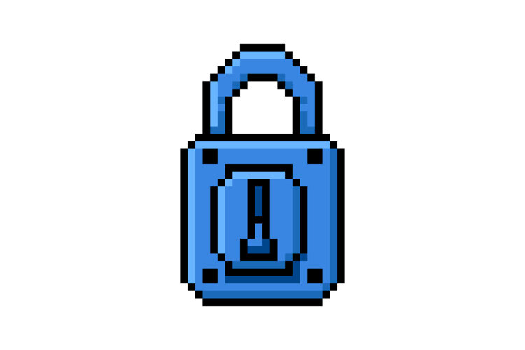 Pixel art blue padlock game asset graphic