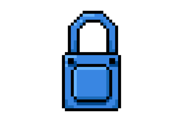 Pixel art blue padlock game asset vector