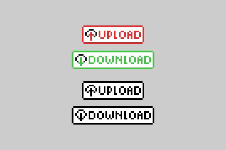 Pixel art button upload and download design vector